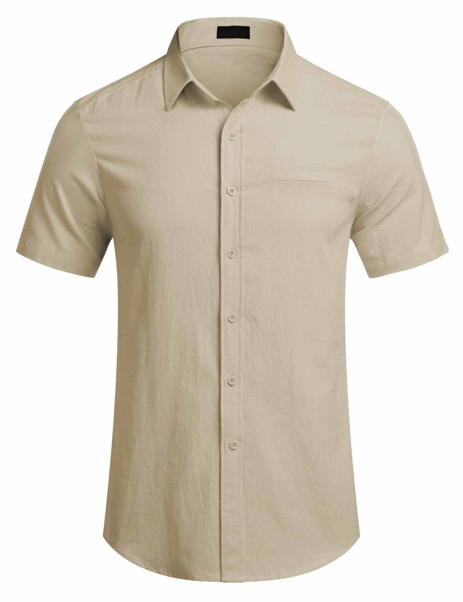 Men's Fake Pocket Linen Shirt Short Sleeve Button Up Shirt Summer Beach Hawaiian Shirt