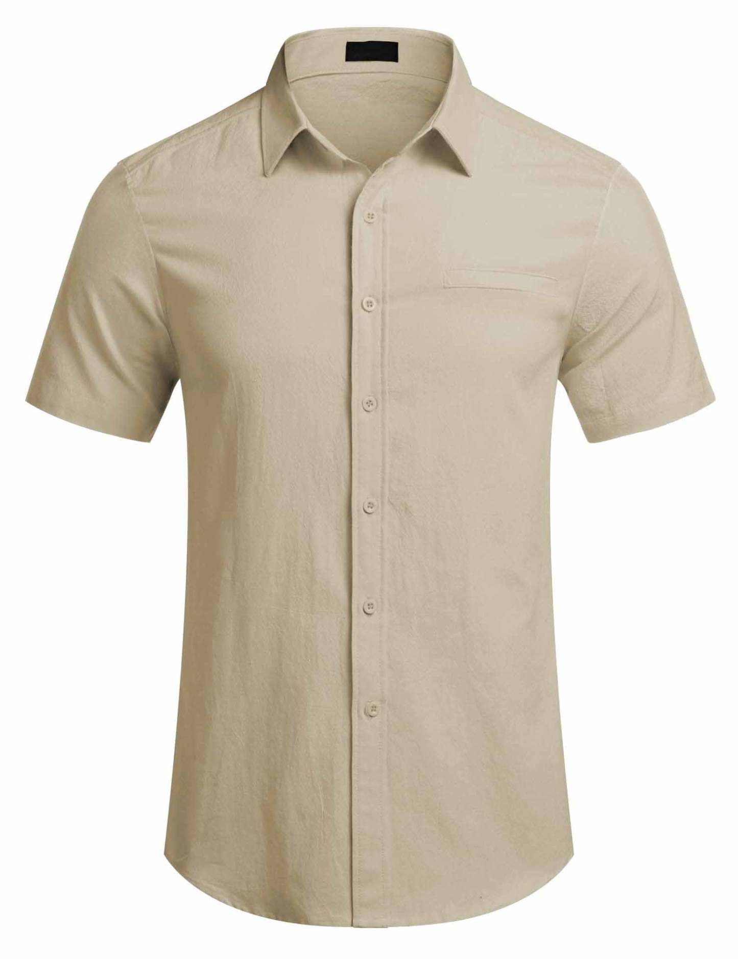 Men's Fake Pocket Linen Shirt Short Sleeve Button Up Shirt Summer Beach Hawaiian Shirt