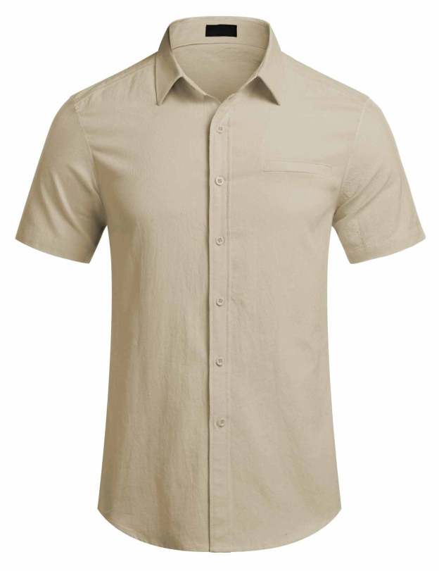 Men's Fake Pocket Linen Shirt Short Sleeve Button Up Shirt Summer Beach Hawaiian Shirt