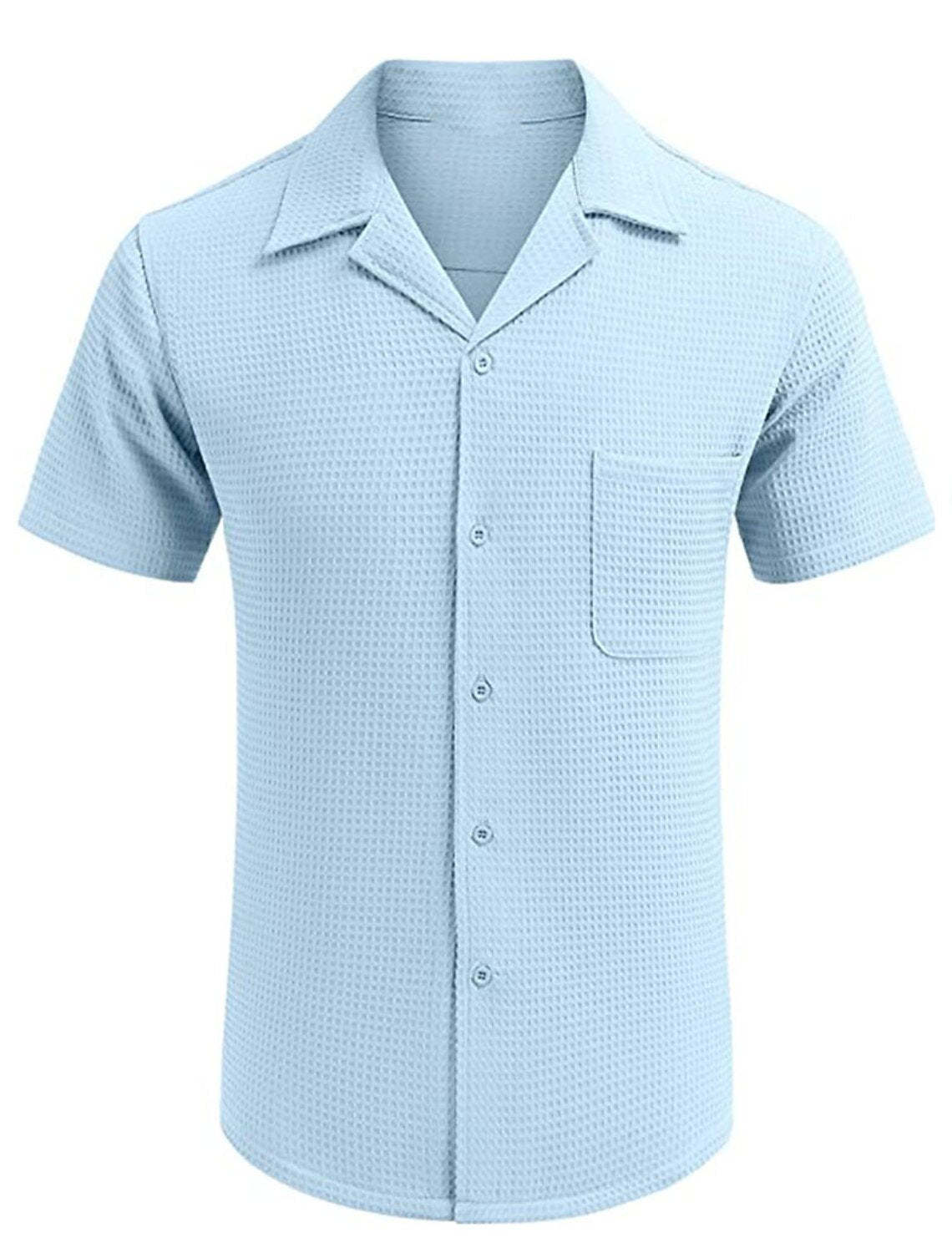 Men's Cuban Collar Pocket Waffle Weave Fabric Casual Comfort Daily Shirt