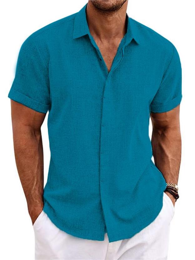 Men's Cotton Linen Casual Short Sleeve Quality Beach Hawaiian Daily Shirt