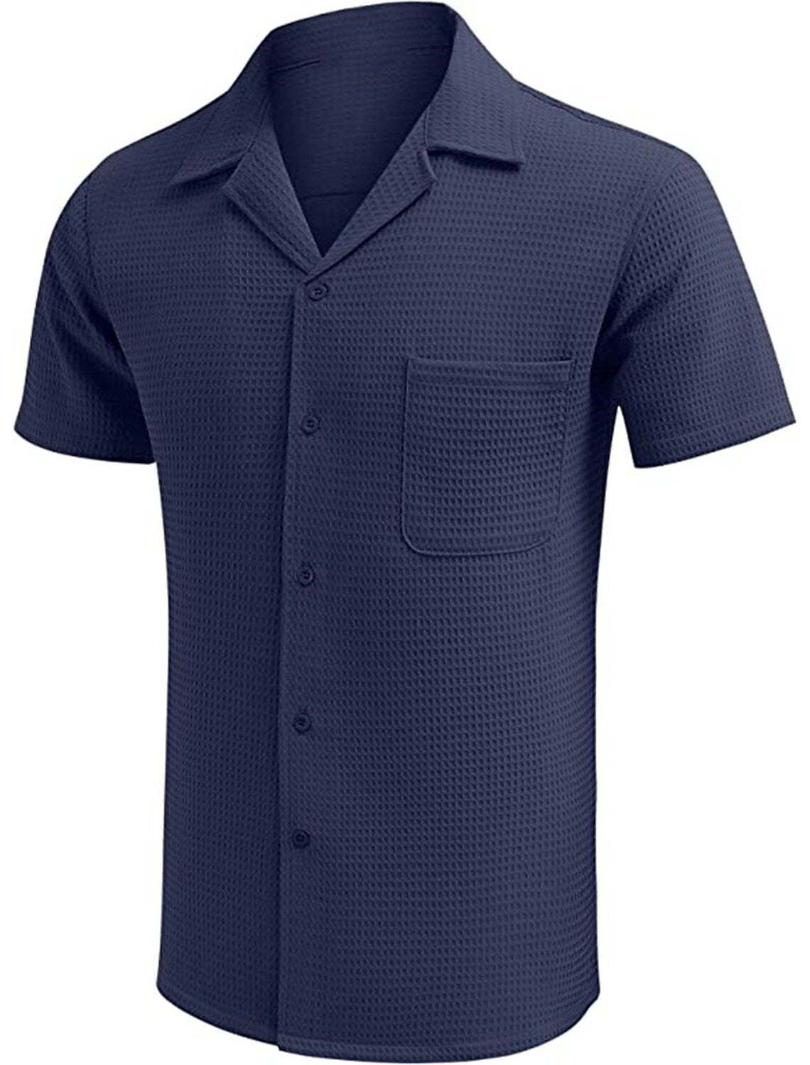 Men's Cuban Collar Pocket Waffle Weave Fabric Casual Comfort Daily Shirt