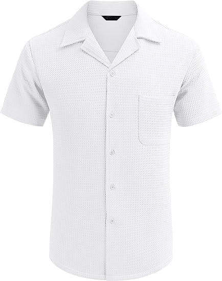 Men's Cuban Collar Pocket Waffle Weave Fabric Casual Comfort Daily Shirt