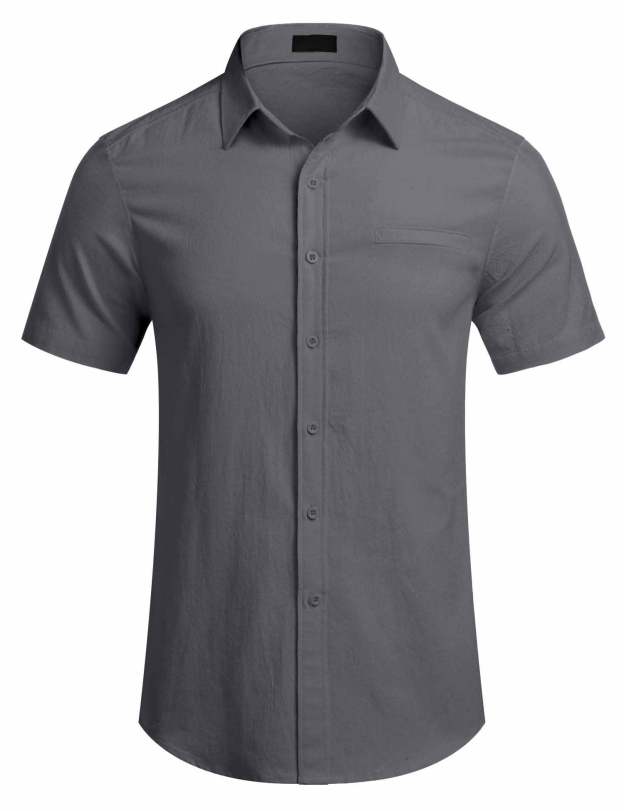 Men's Fake Pocket Linen Shirt Short Sleeve Button Up Shirt Summer Beach Hawaiian Shirt