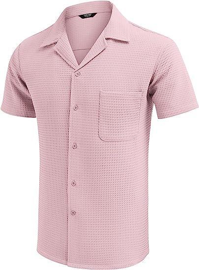 Men's Cuban Collar Pocket Waffle Weave Fabric Casual Comfort Daily Shirt