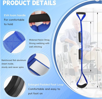 42 Inch Long Leg Lifter, Rigid Leg Lifter Strap With EVA Handgrips &Foot Loop, Leg Lifter After Hip Replacement&Knee Surgery Recovery Aids Kit,Leg Lifters Getting Legs In And Out Of Bed,Car,Wheelchair