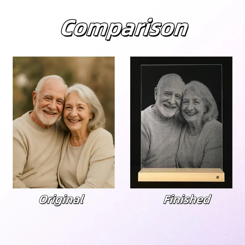 Personalized Photo Engraved Glass Portrait: Graduation Keepsake LED Light