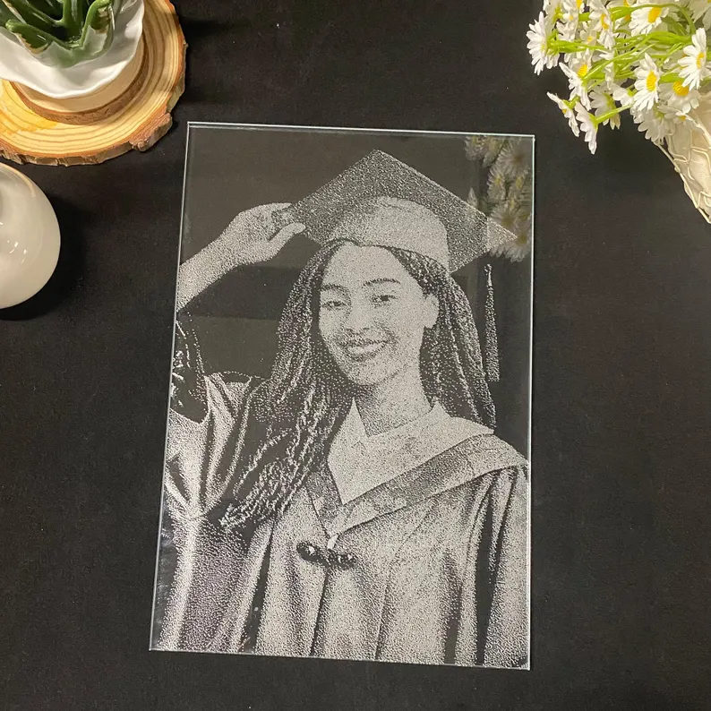 Personalized Photo Engraved Glass Portrait: Graduation Keepsake LED Light