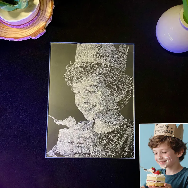 Personalized Photo Engraved Glass Portrait: Graduation Keepsake LED Light