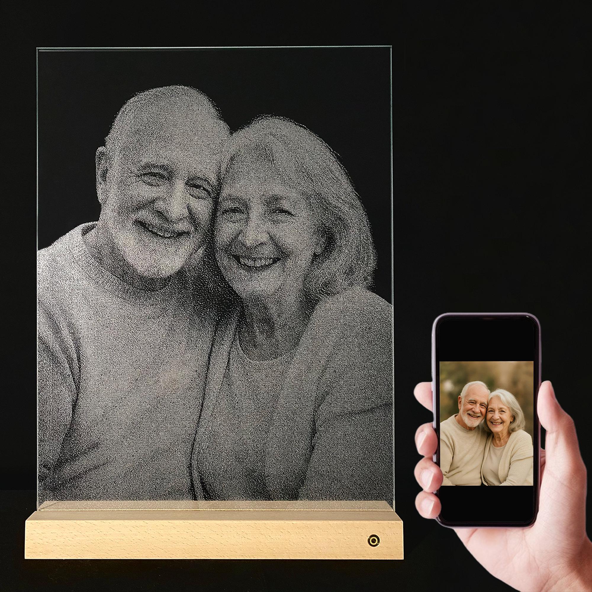 Personalized Photo Engraved Glass Portrait: Graduation Keepsake LED Light