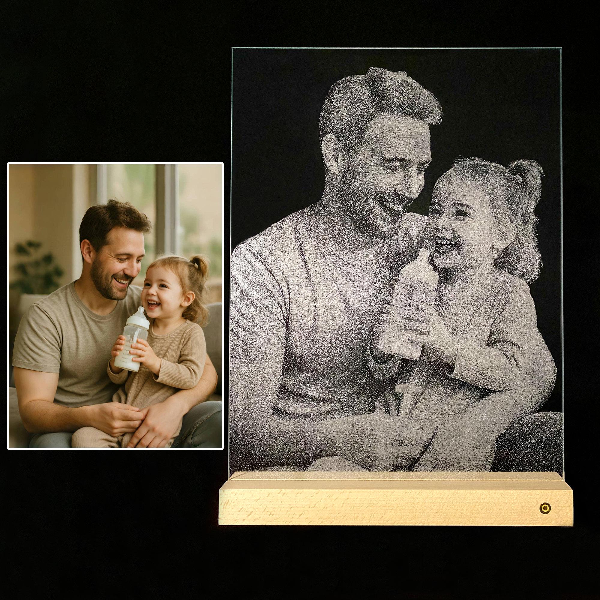 Personalized Photo Engraved Glass Portrait: Graduation Keepsake LED Light