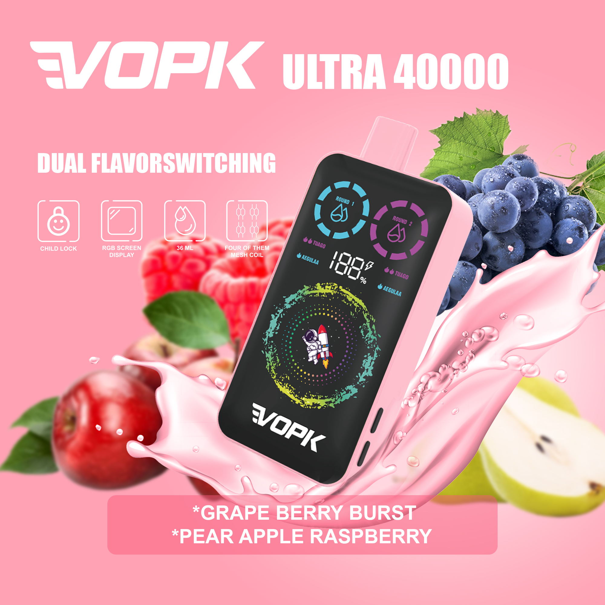VOPK ULTRA 40000 Puffs 40K Rechargeable Smart Screen Disposable Vapes