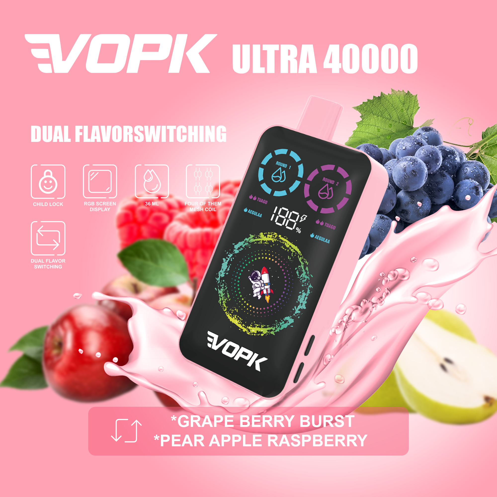 VOPK ULTRA 40000 Puffs 40K Rechargeable Smart Screen Disposable Vapes