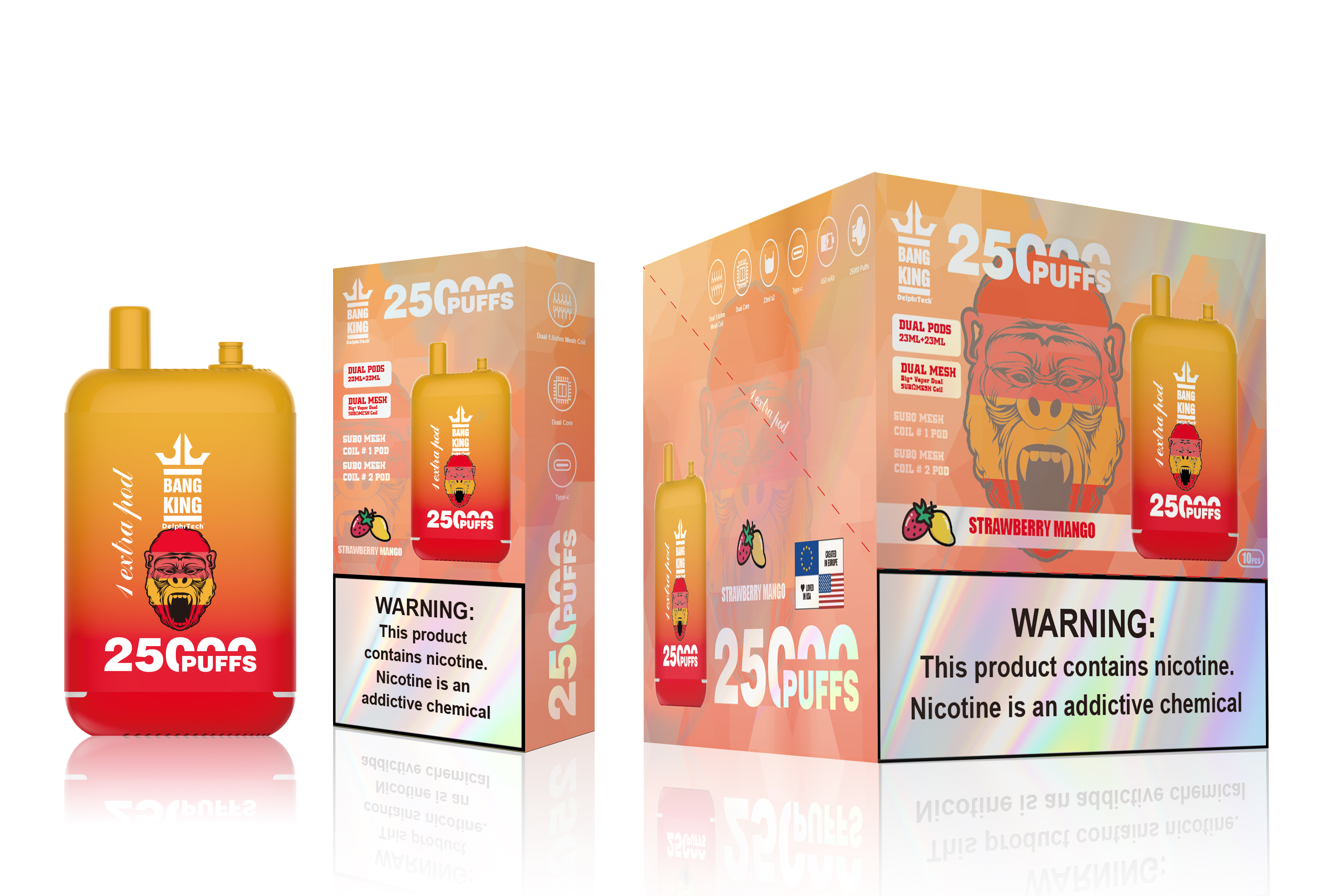 Bang King 25000 Puffs 0% 2% 3% 5% Nicotine Double Warehouser Disposable Vape Pod (10 pcs)