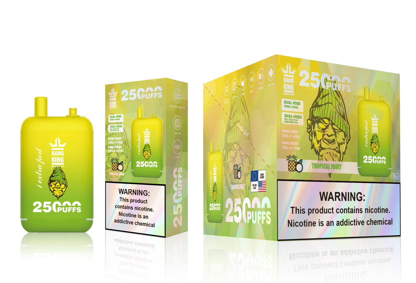 Bang King 25000 Puffs 0% 2% 3% 5% Nicotine Double Warehouser Disposable Vape Pod (10 pcs)