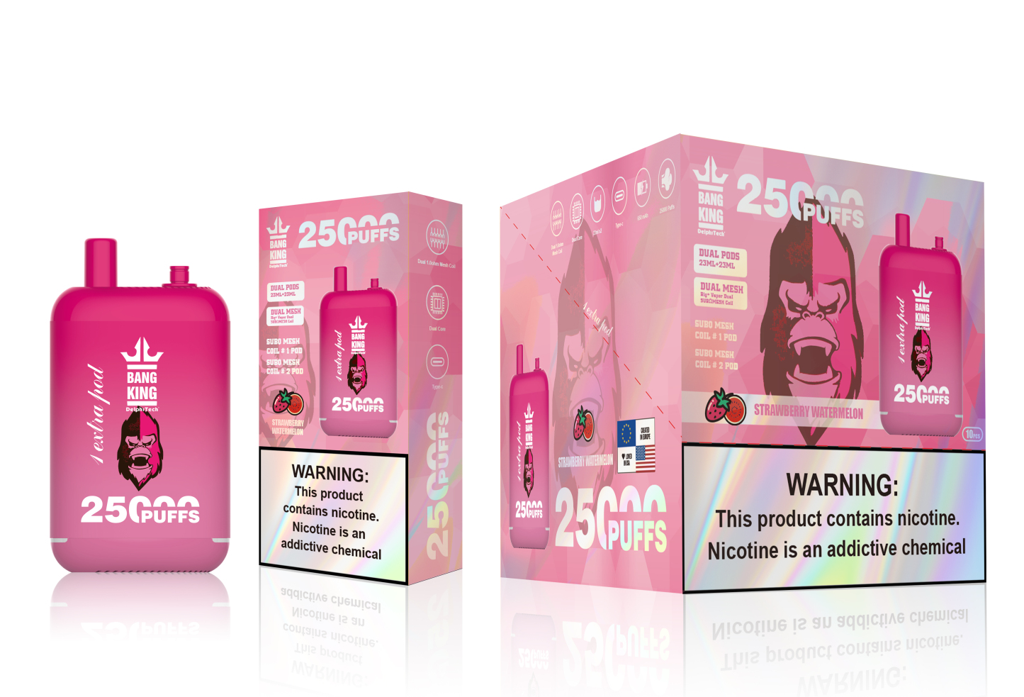 Bang King 25000 Puffs 0% 2% 3% 5% Nicotine Double Warehouser Disposable Vape Pod (10 pcs)