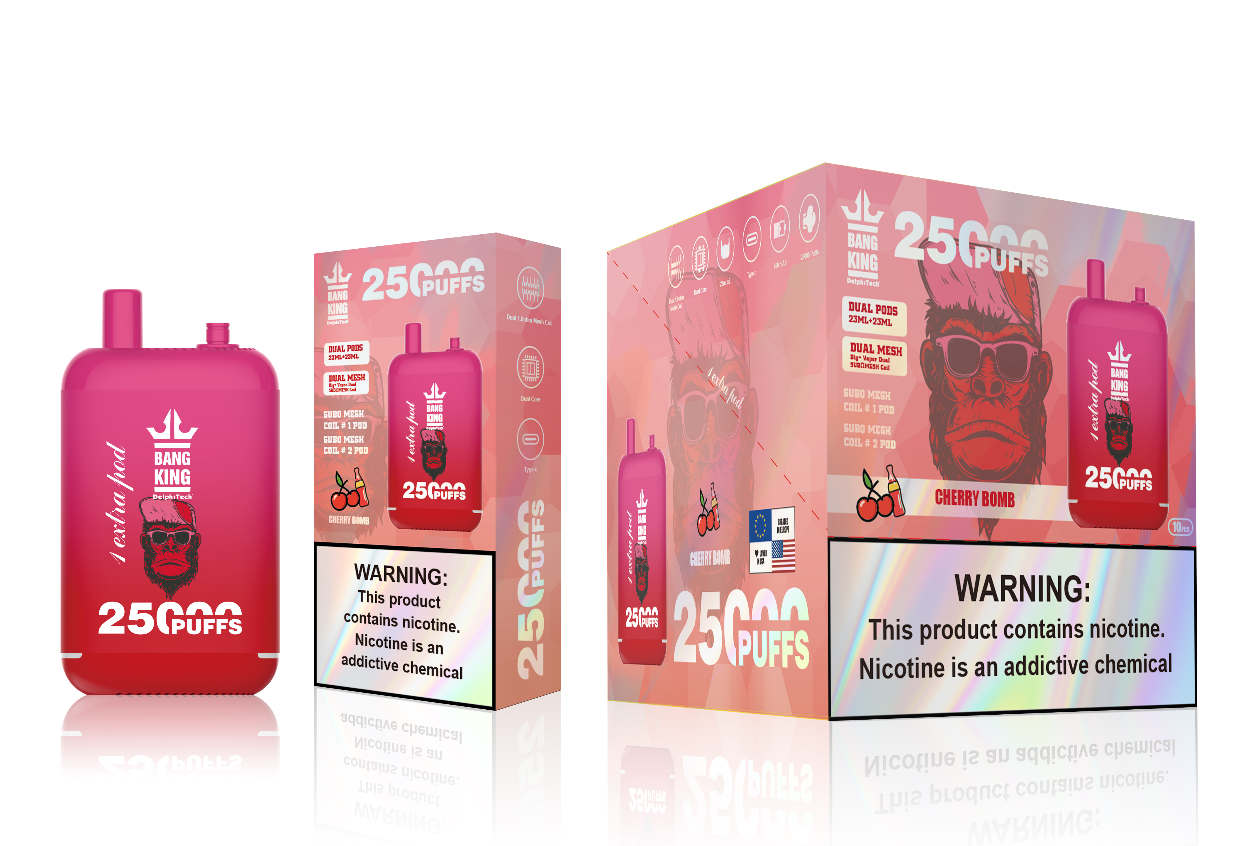 Bang King 25000 Puffs 0% 2% 3% 5% Nicotine Double Warehouser Disposable Vape Pod (10 pcs)