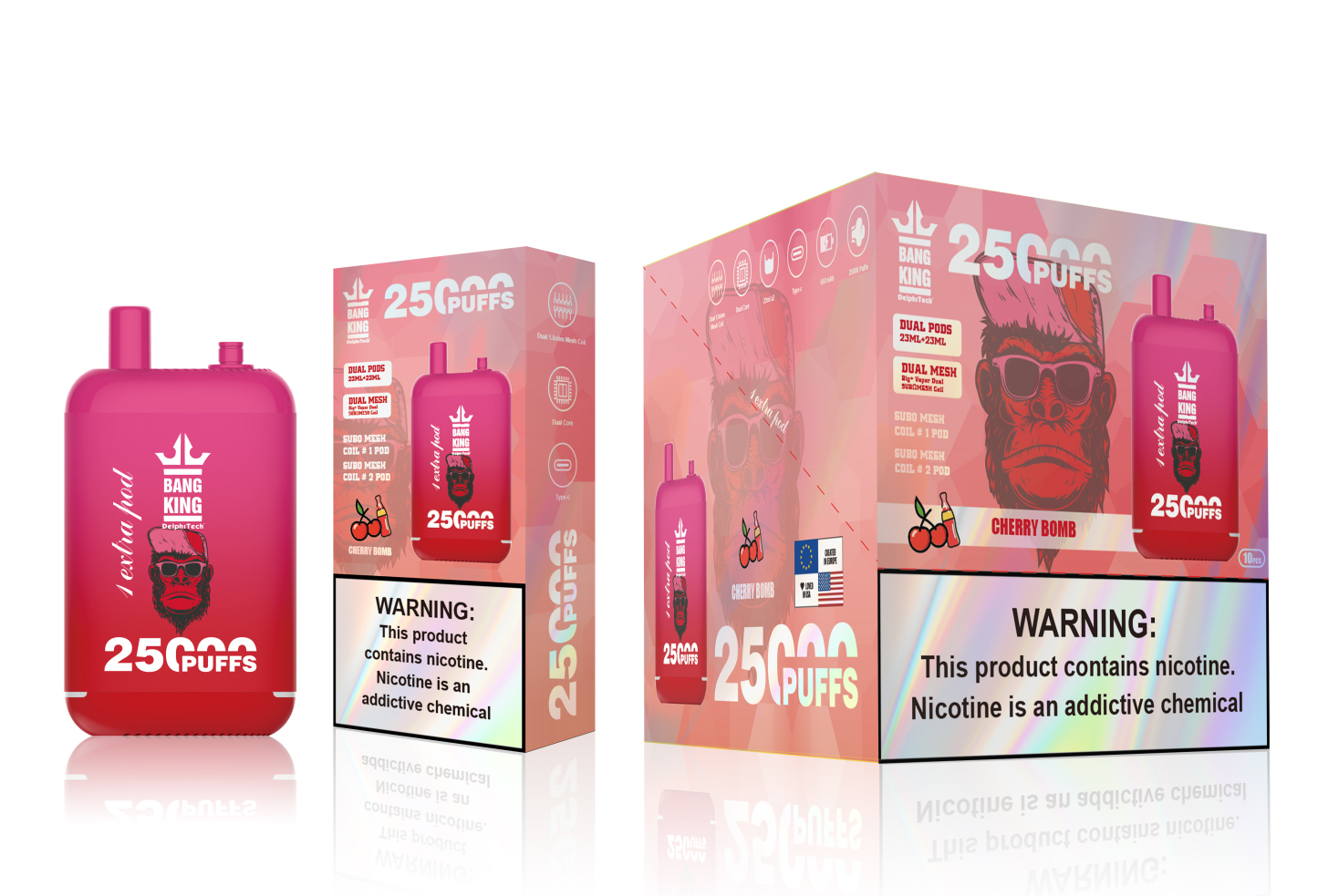 Bang King 25000 Puffs 0% 2% 3% 5% Nicotine Double Warehouser Disposable Vape Pod (10 pcs)