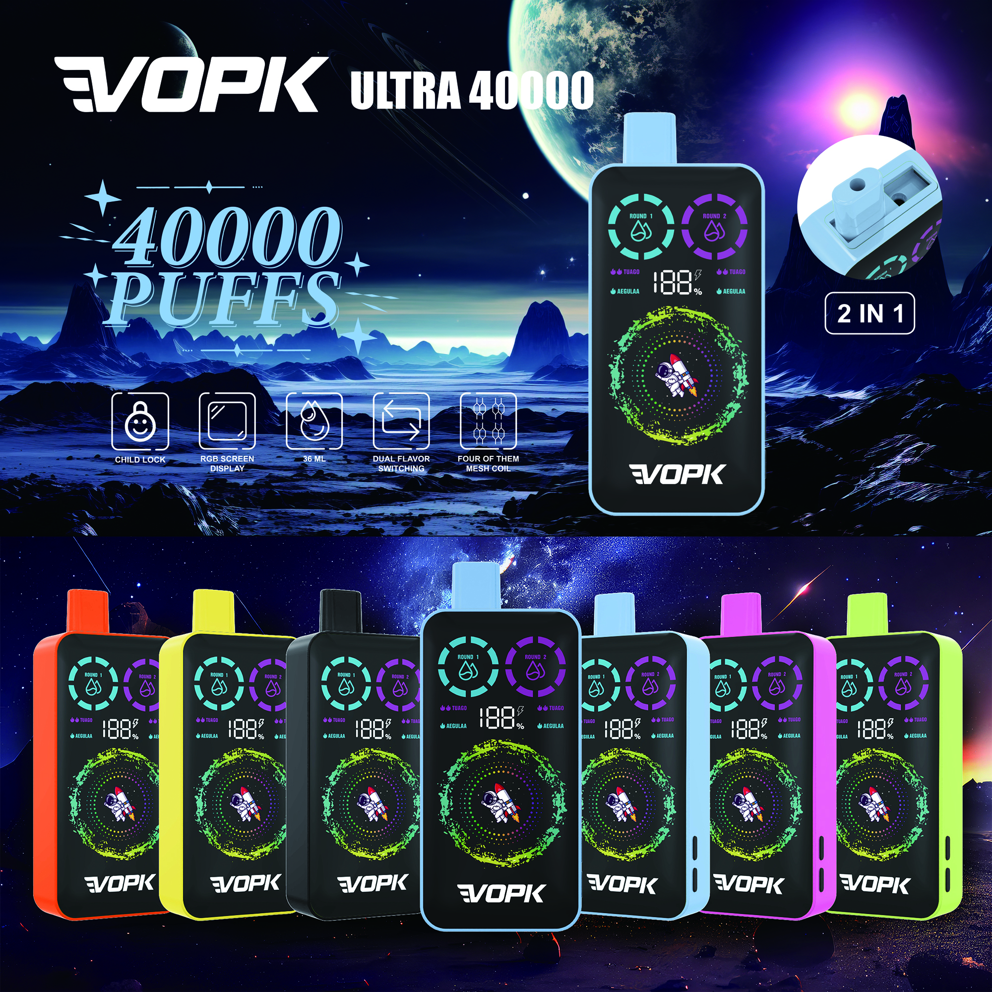 VOPK ULTRA 40000 Puffs 40K Rechargeable Smart Screen Disposable Vapes