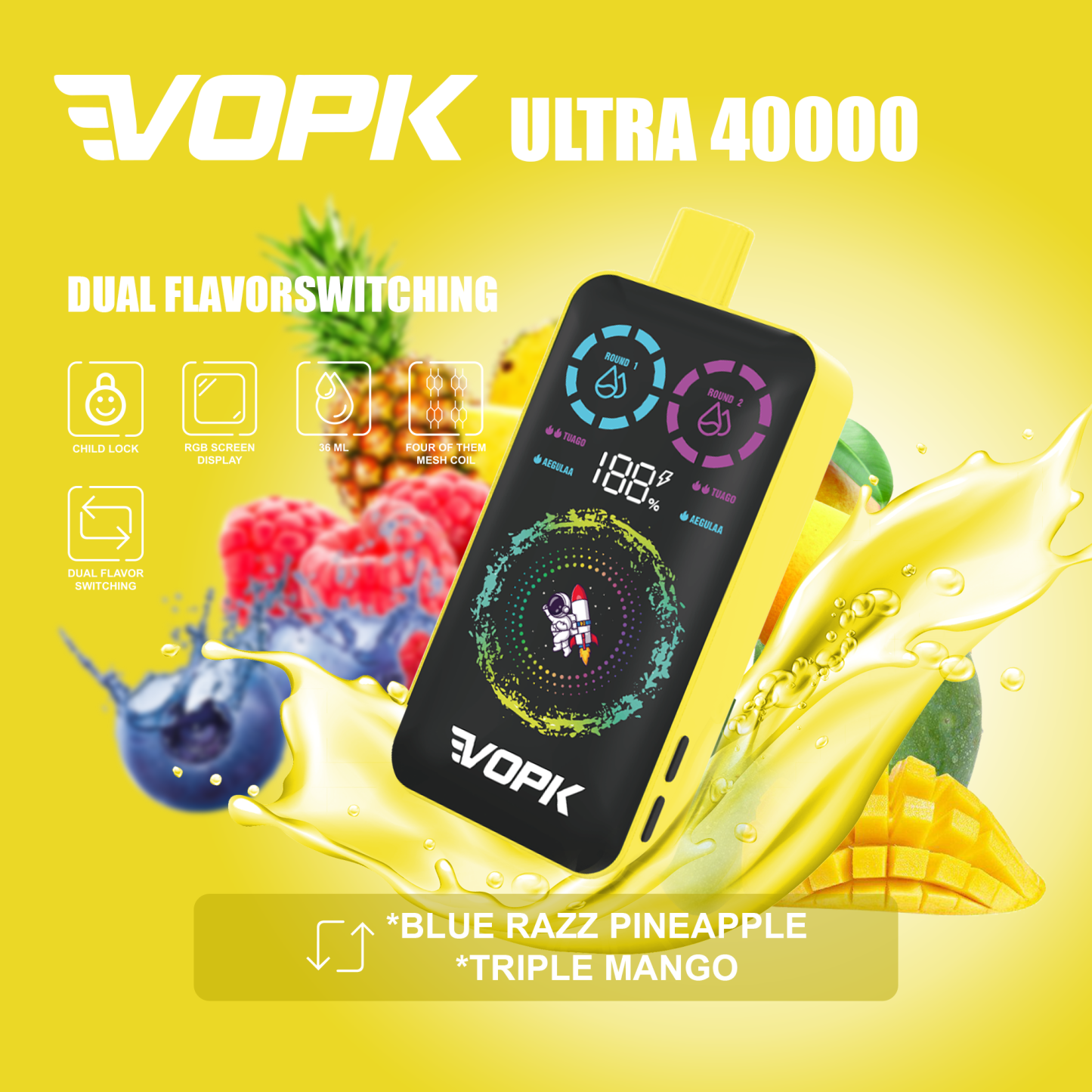 VOPK ULTRA 40000 Puffs 40K Rechargeable Smart Screen Disposable Vapes