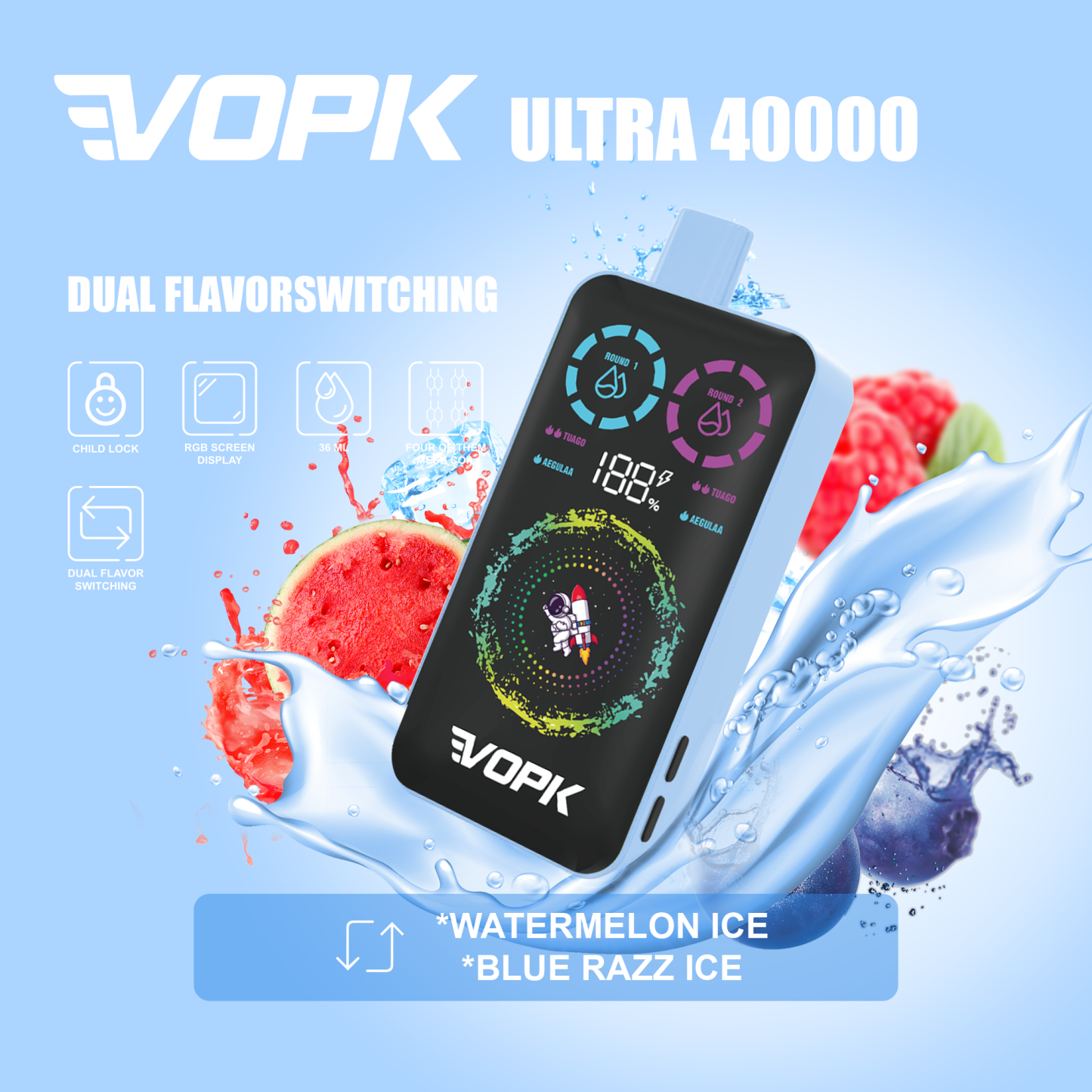 VOPK ULTRA 40000 Puffs 40K Rechargeable Smart Screen Disposable Vapes