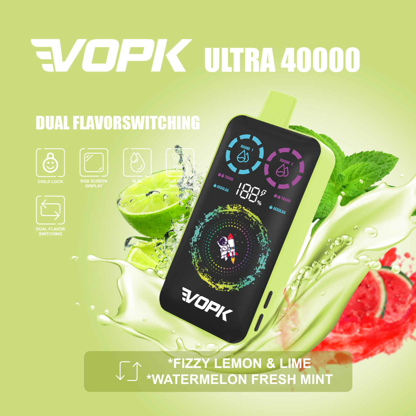 VOPK ULTRA 40000 Puffs 40K Rechargeable Smart Screen Disposable Vapes