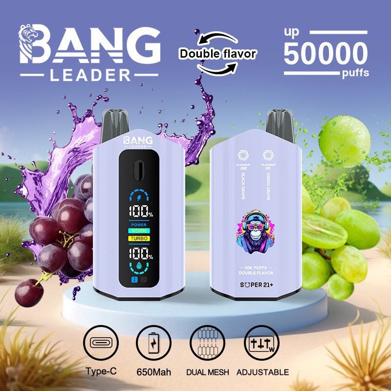 Bang Leader 50000 50K Puffs 2% 3% 5% Nicotine Double Taste LCD Display Disposable Vape(10 pcs)
