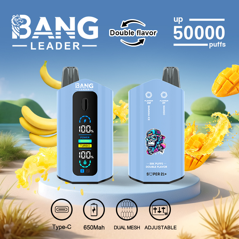 Bang Leader 50000 50K Puffs 2% 3% 5% Nicotine Double Taste LCD Display Disposable Vape(10 pcs)