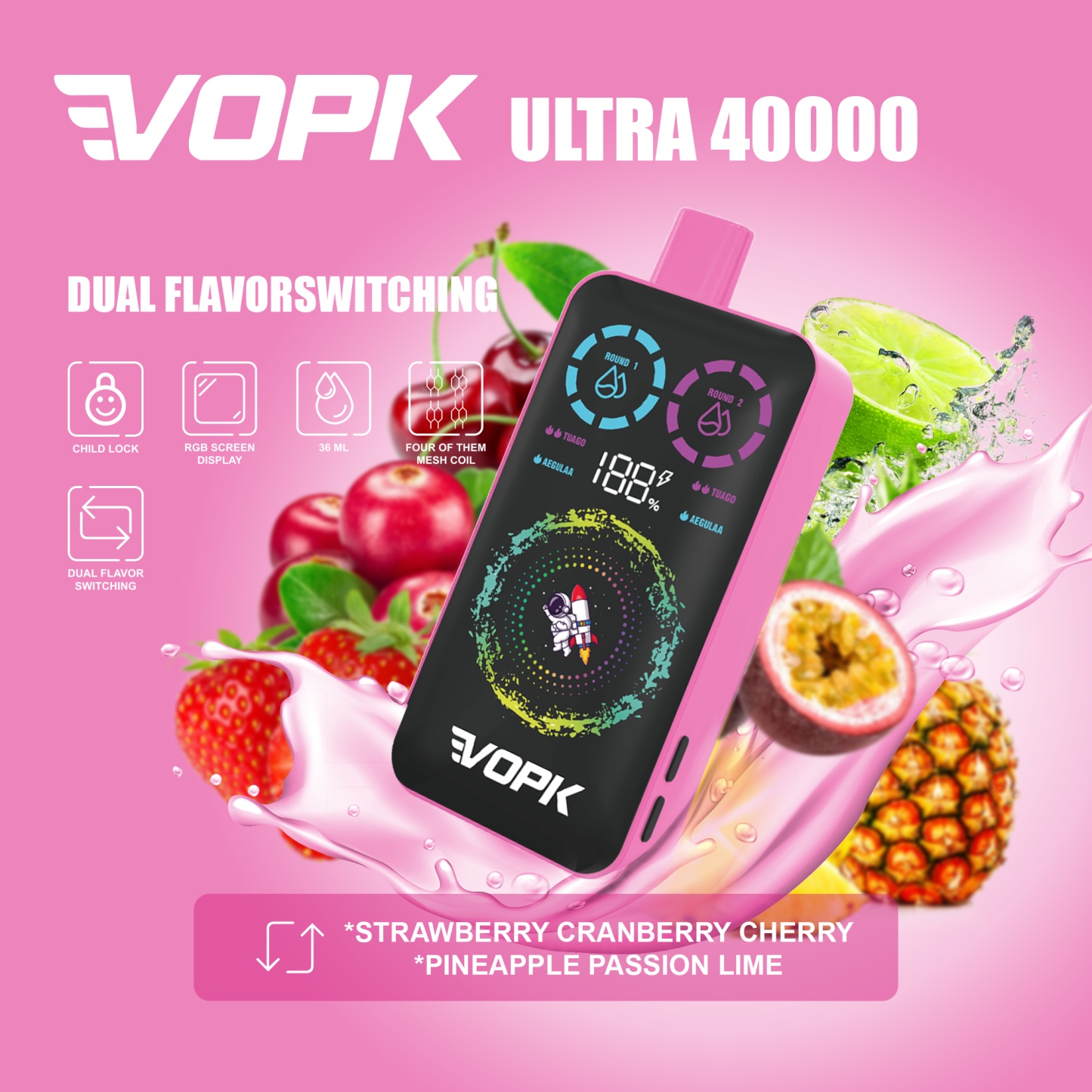 VOPK ULTRA 40000 Puffs 40K Rechargeable Smart Screen Disposable Vapes