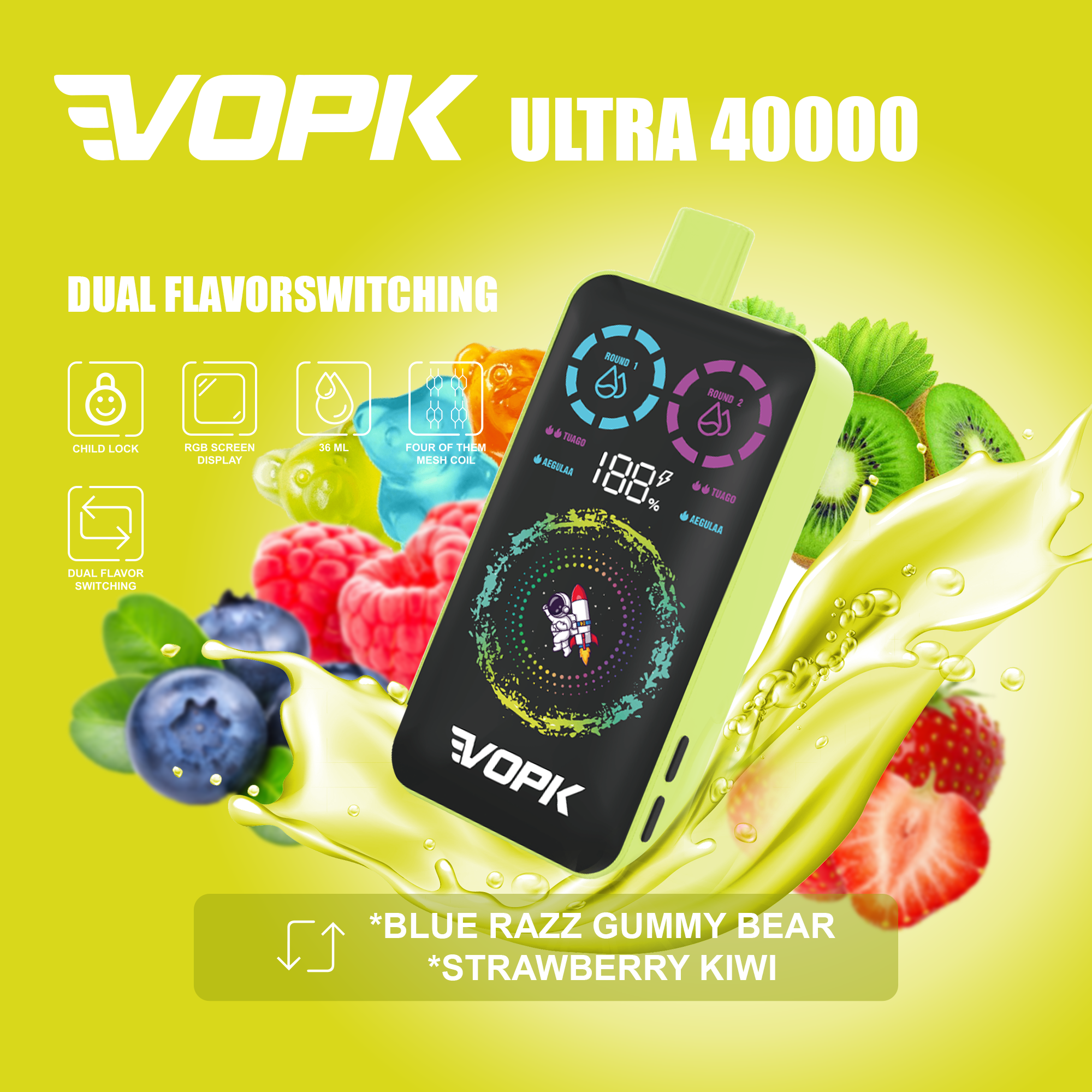 VOPK ULTRA 40000 Puffs 40K Rechargeable Smart Screen Disposable Vapes