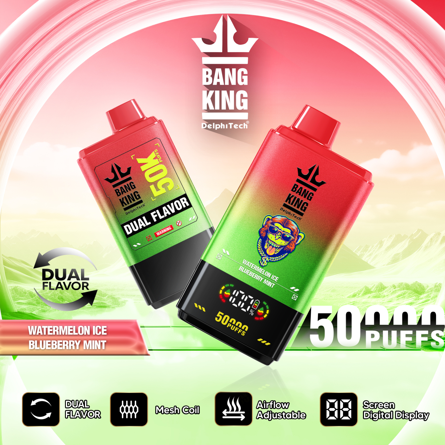 Bang King 50000 50k Puffs Dual Flavors LED Display Disposable Vape EU Warehouse (10 pcs)