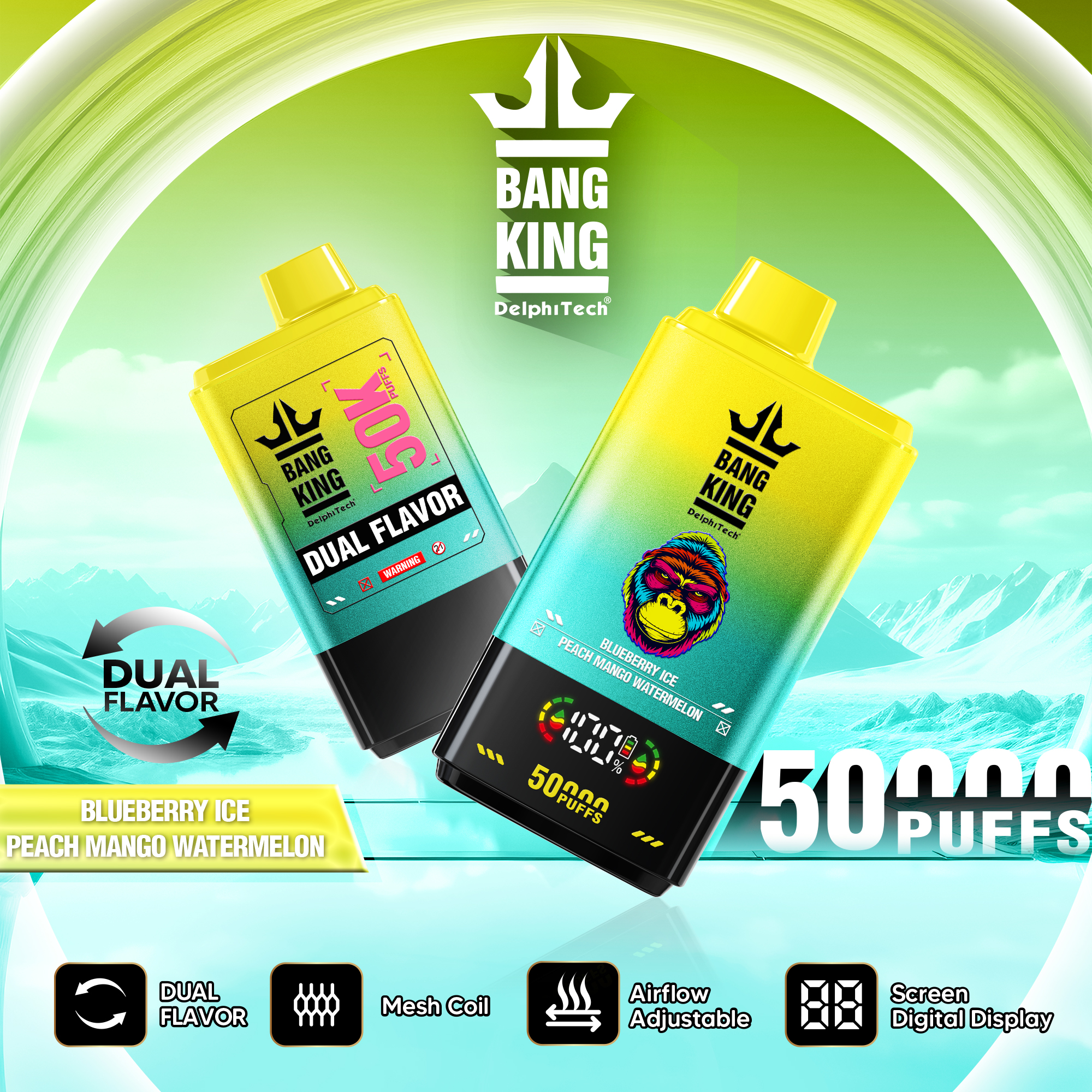 Bang King 50000 50k Puffs Dual Flavors LED Display Disposable Vape EU Warehouse (10 pcs)