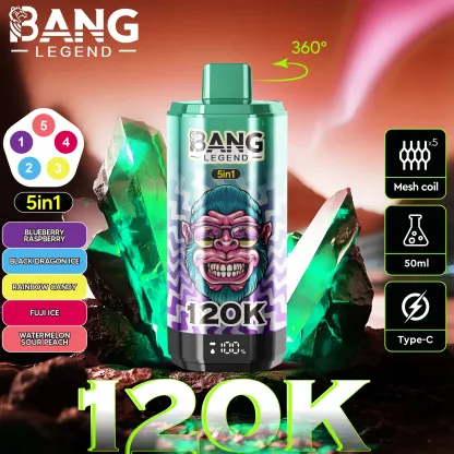 Bang Legend 120000 120k Puffs 5 In 1 Flavors Newest Original Rechargeable Lcd Display Disposable Vape