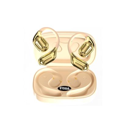 Open Ear Headphones, Bluetooth 5.4 Wireless Earbuds with Earhooks, Ultra-Comfort Sport Headset with LED Display,Powerful Sound Sweat Resistant, 14.2mm Drivers for Running,Driving,Workout,Beige