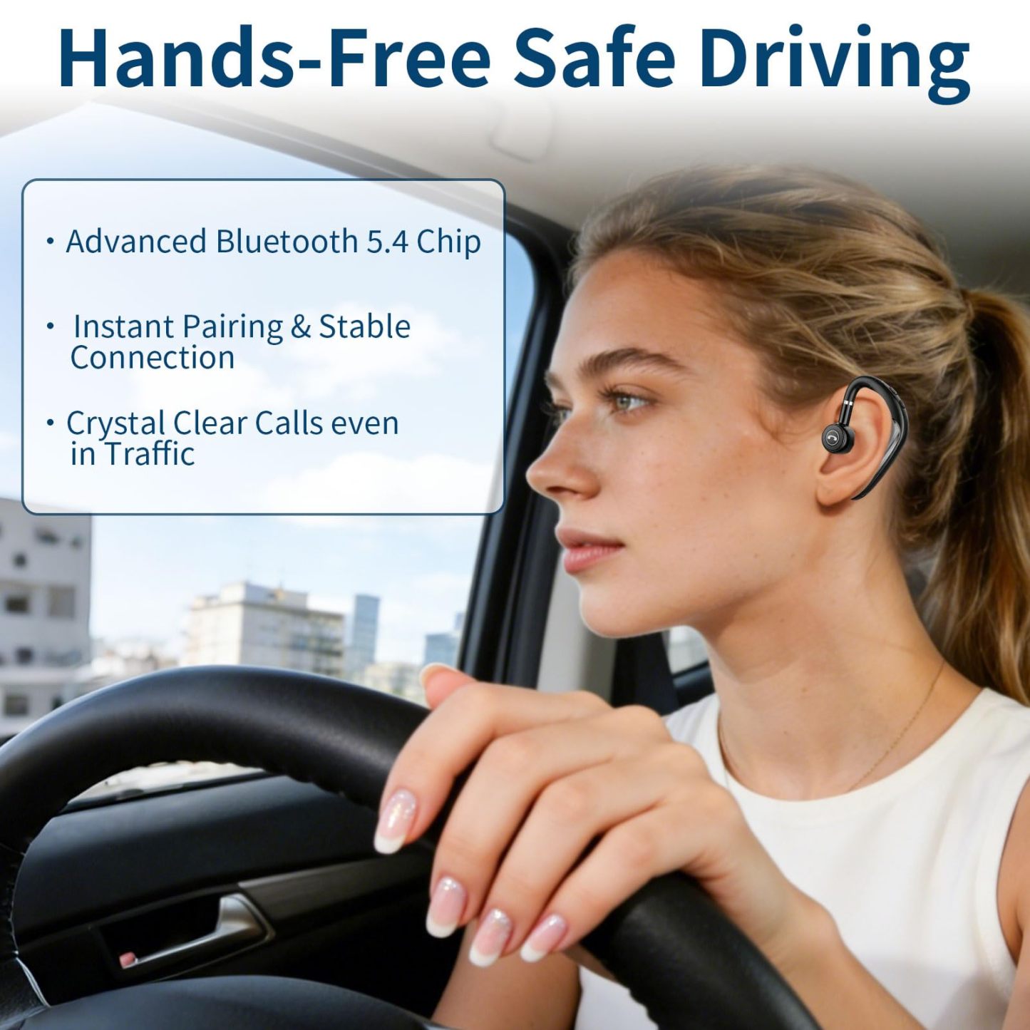 Bluetooth Headset V5.4, 23H Talk Time Wireless Headphone Cell Phone Earpiece with LED Display, Handsfree Business Earbud with Mic for Driving Trucker Office Business Work Rotatable Fit Left/Right Ear