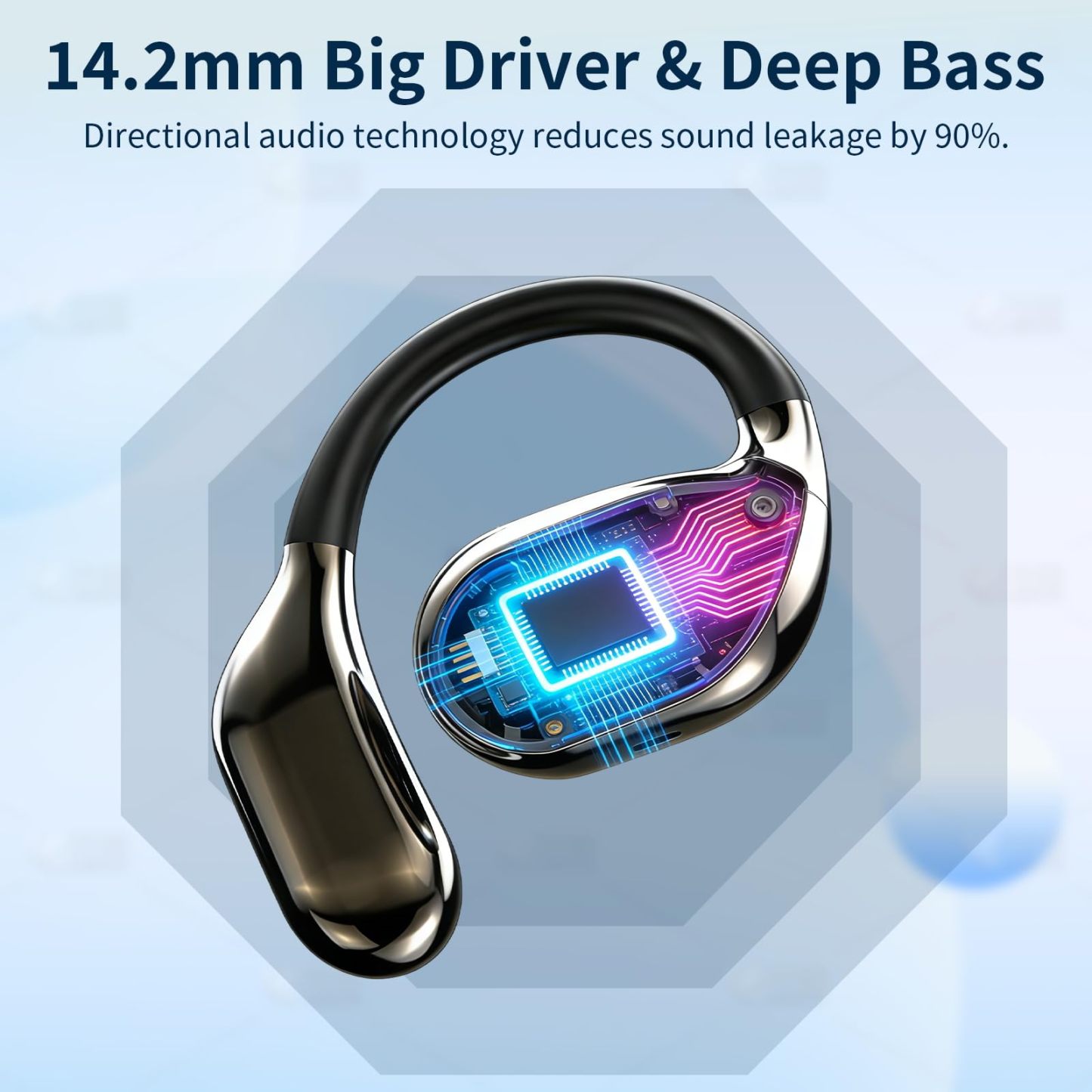 Open Ear Headphones Bluetooth 5.4, Wireless Earbuds with LED Display, 14.2mm Deep Bass Driver, Clear Calls, 30H Playtime Earhooks for Running Sport Gym, Sweat-Resistant,Black