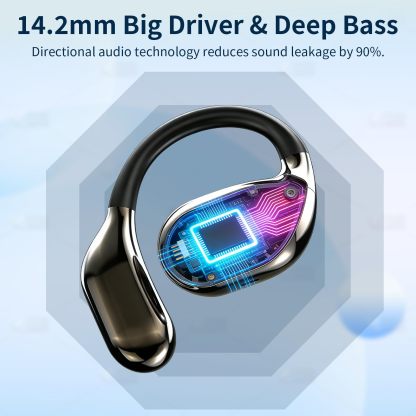 Open Ear Headphones Bluetooth 5.4, Wireless Earbuds with LED Display, 14.2mm Deep Bass Driver, Clear Calls, 30H Playtime Earhooks for Running Sport Gym, Sweat-Resistant,Black