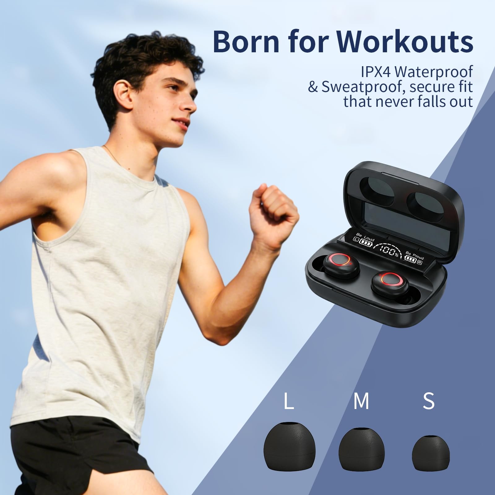 Wireless Earbuds, Bluetooth Headphones, Matte Black Finish for 36H Playtime, Clear Call with Mic, Sweat Resistant, Small in-Ear Earphones for iPhone Android Laptop Gym Work,Black