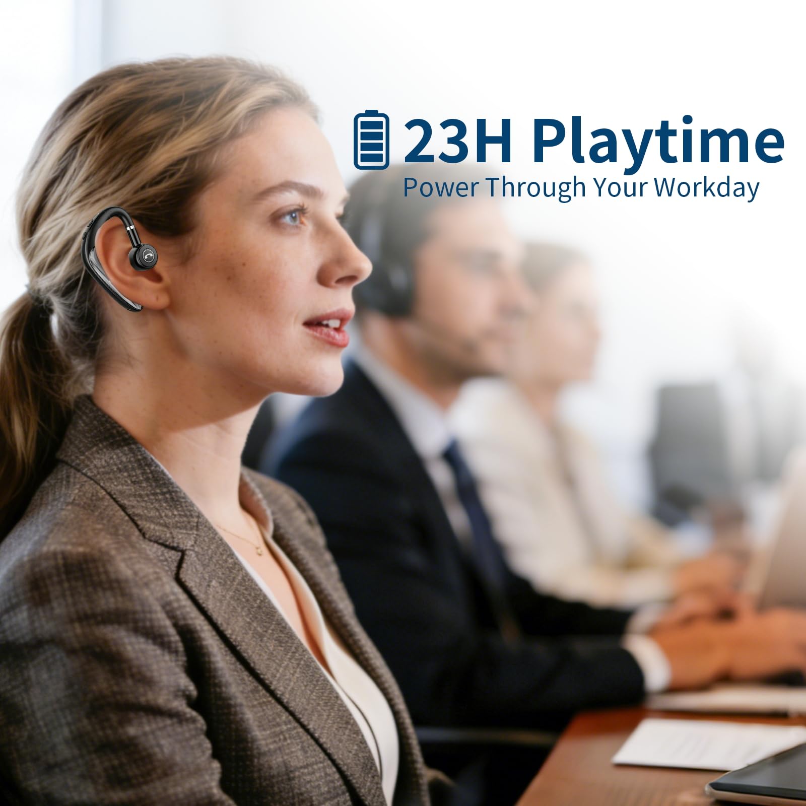 Bluetooth Headset V5.4, 23H Talk Time Wireless Headphone Cell Phone Earpiece with LED Display, Handsfree Business Earbud with Mic for Driving Trucker Office Business Work Rotatable Fit Left/Right Ear