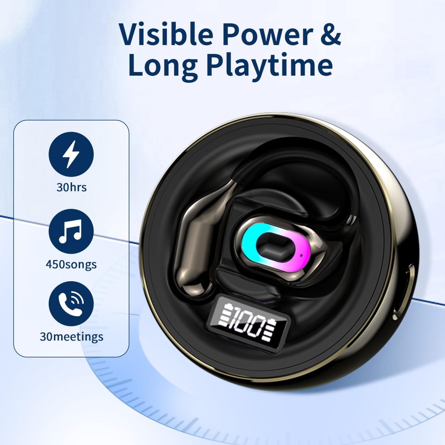 Open Ear Headphones Bluetooth 5.4, Wireless Earbuds with LED Display, 14.2mm Deep Bass Driver, Clear Calls, 30H Playtime Earhooks for Running Sport Gym, Sweat-Resistant,Black