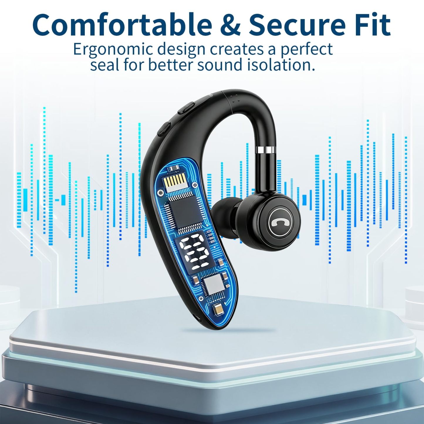 Bluetooth Headset V5.4, 23H Talk Time Wireless Headphone Cell Phone Earpiece with LED Display, Handsfree Business Earbud with Mic for Driving Trucker Office Business Work Rotatable Fit Left/Right Ear