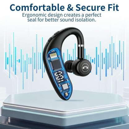 Bluetooth Headset V5.4, 23H Talk Time Wireless Headphone Cell Phone Earpiece with LED Display, Handsfree Business Earbud with Mic for Driving Trucker Office Business Work Rotatable Fit Left/Right Ear
