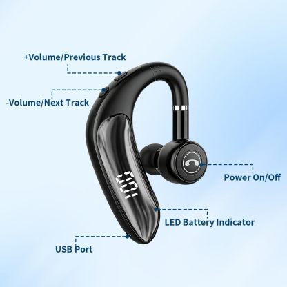 Bluetooth Headset V5.4, 23H Talk Time Wireless Headphone Cell Phone Earpiece with LED Display, Handsfree Business Earbud with Mic for Driving Trucker Office Business Work Rotatable Fit Left/Right Ear