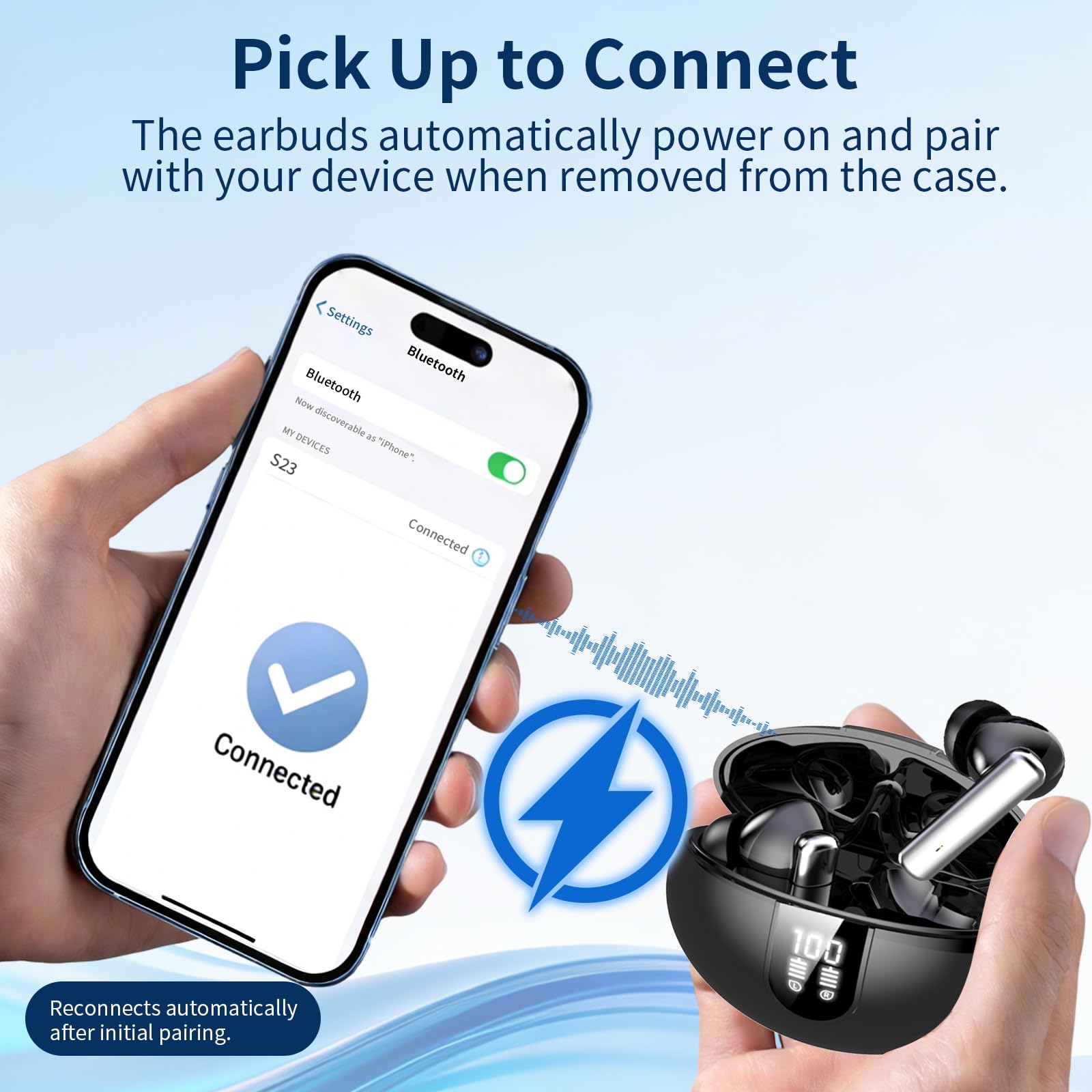 Wireless Earbuds Bluetooth Headphones,LED Power Display Earphones with Wireless Charging Case, 35H Playtime,in-Ear Ear Buds with Mic for TV Smart Phone Laptop Computer Sports