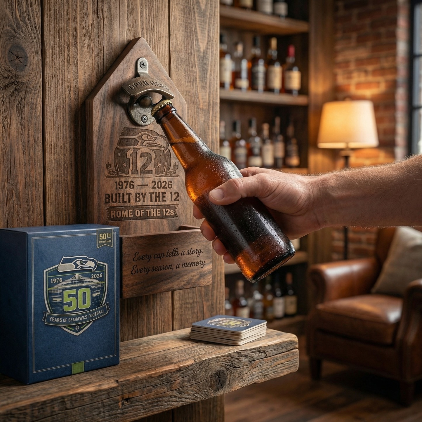 Seattle Seahawks 50th Anniversary Wall-Mounted Bottle Opener