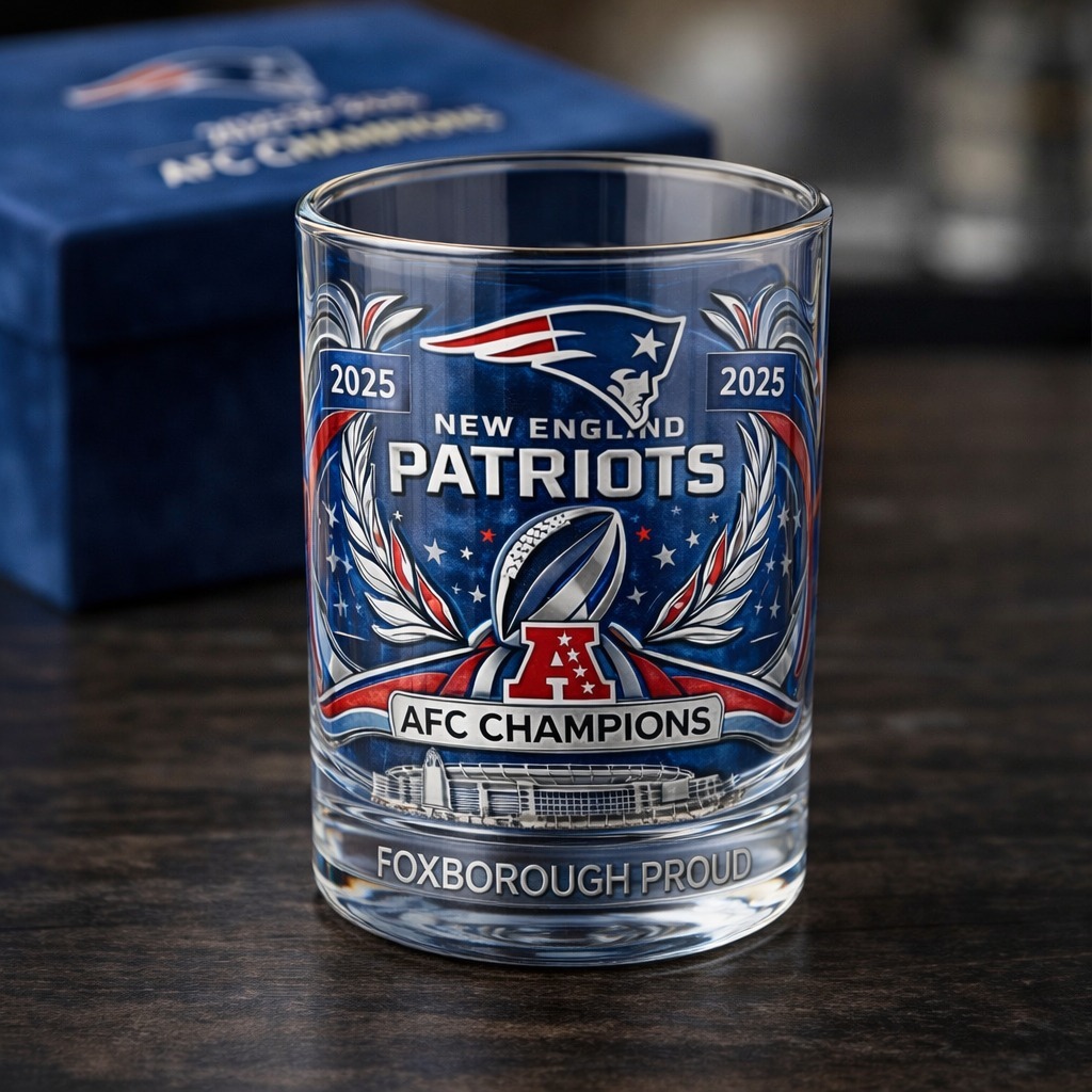 New England Patriots AFC Champions 2025 Commemorative Whiskey Glass