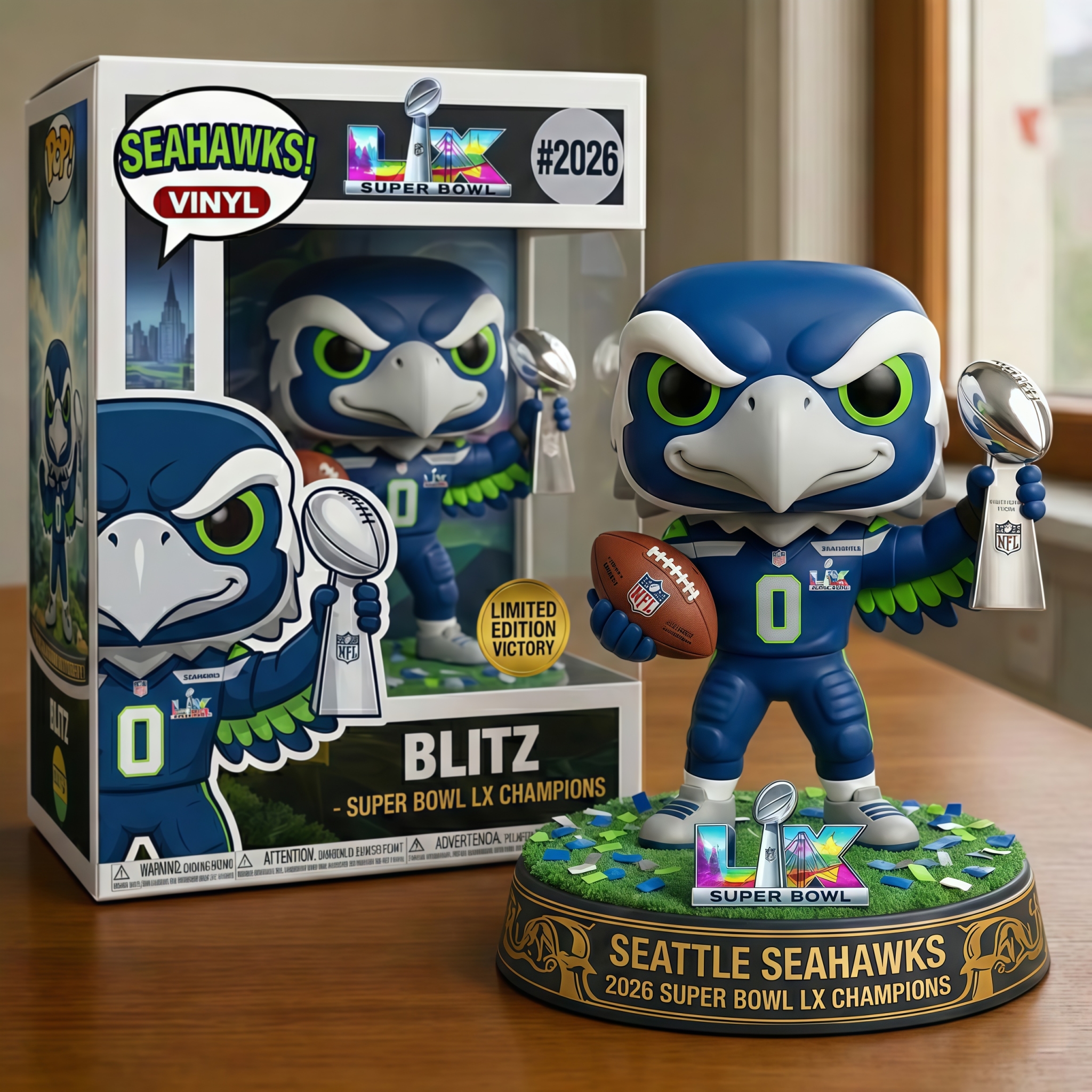 🏆 Seattle Seahawks – Super Bowl LX Champions Commemorative Pop! Figure