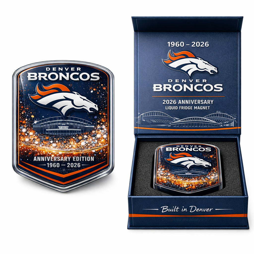 Denver Broncos 2026 Anniversary Liquid Motion Fridge Magnet