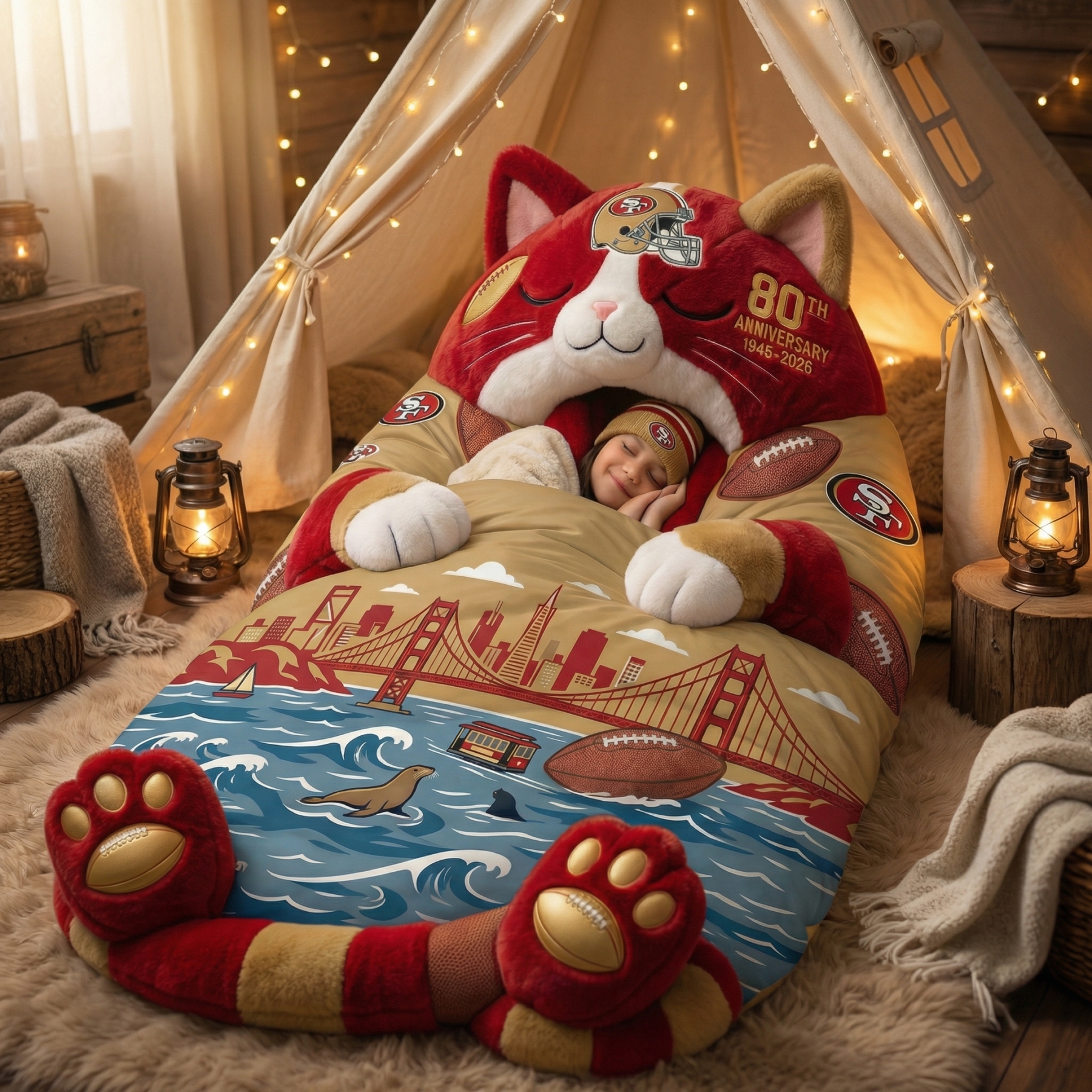 San Francisco 49ers 80th Anniversary  Fluffy Cat Sleeping Bag