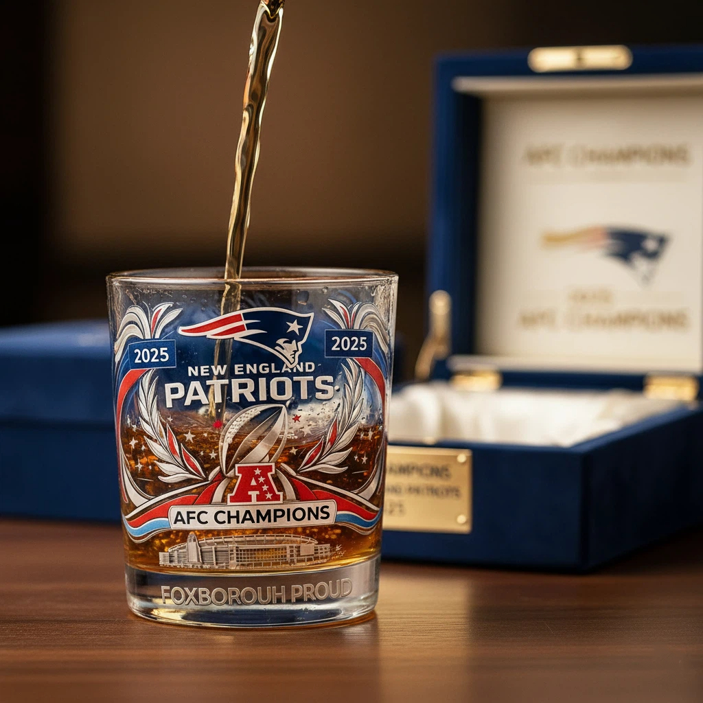 New England Patriots AFC Champions 2025 Commemorative Whiskey Glass